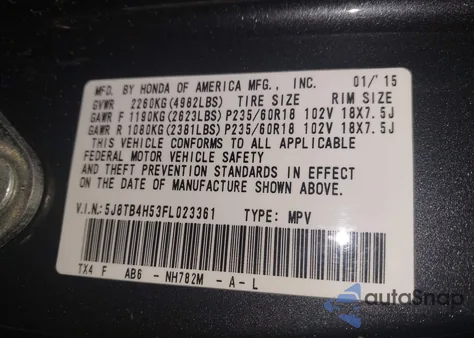 2015 Acura Rdx из США, поврежденный, VIN 5J8TB4H53FL023361